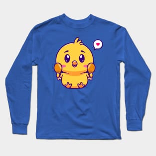 Cute Chick Holding Fried Chicken Cartoon Long Sleeve T-Shirt